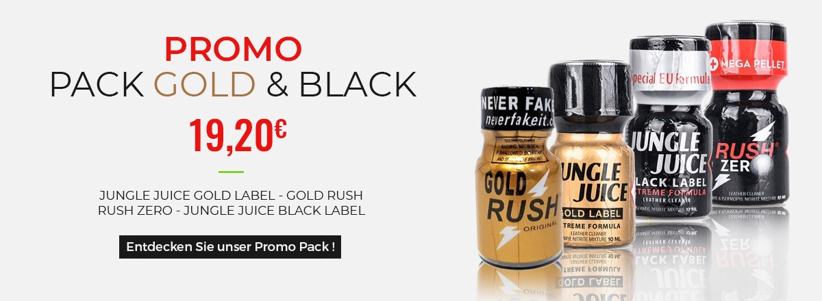 Poppers Packs Black & Gold - Jungle Juice Black Label - Rush Zero - Gold Rush - Jungle Juice Gold Label - 10ml